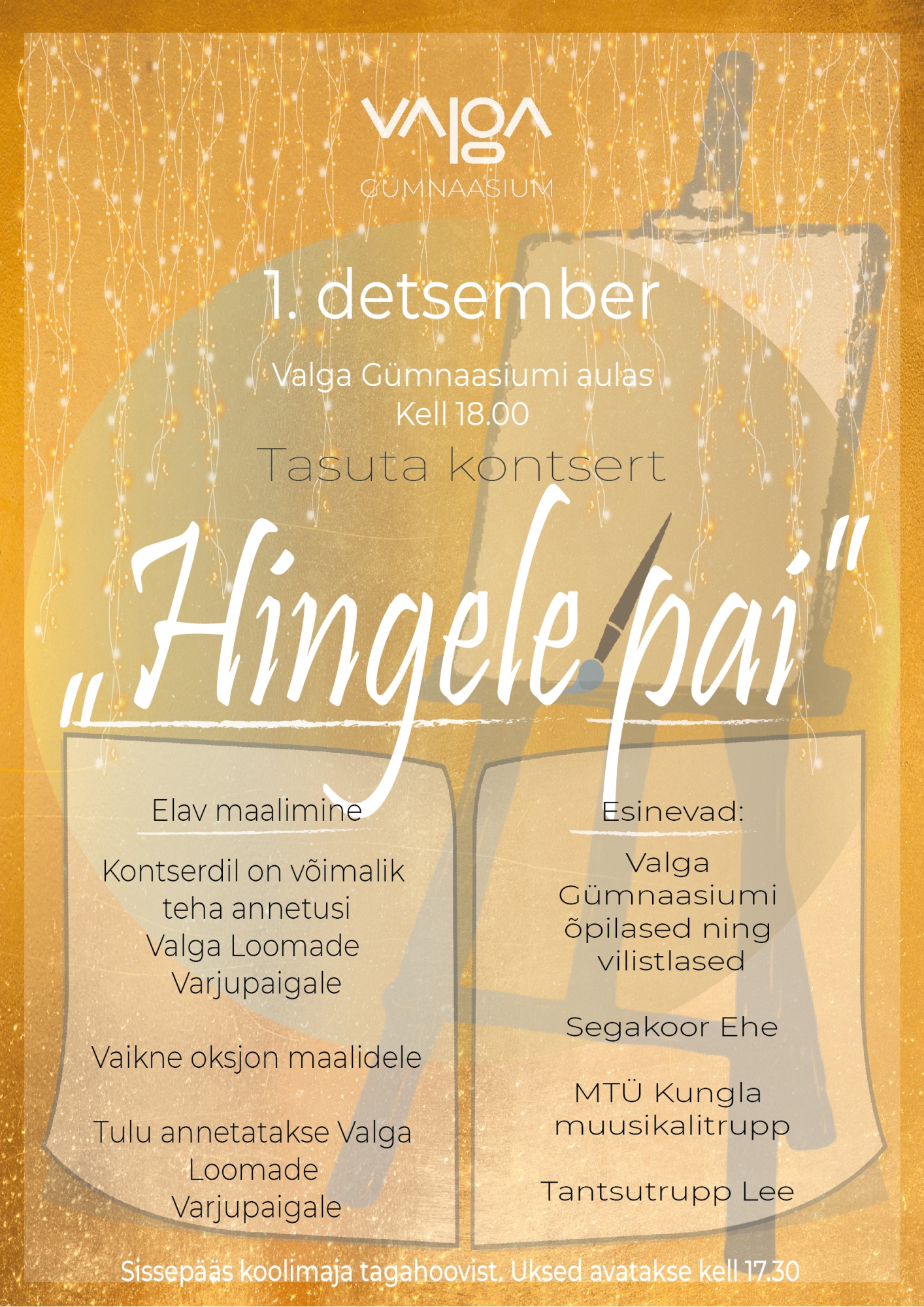 Kontsert &bdquo;Hingele pai&ldquo; Valga G&uuml;mnaasiumis 1. detsembril kell 18.00