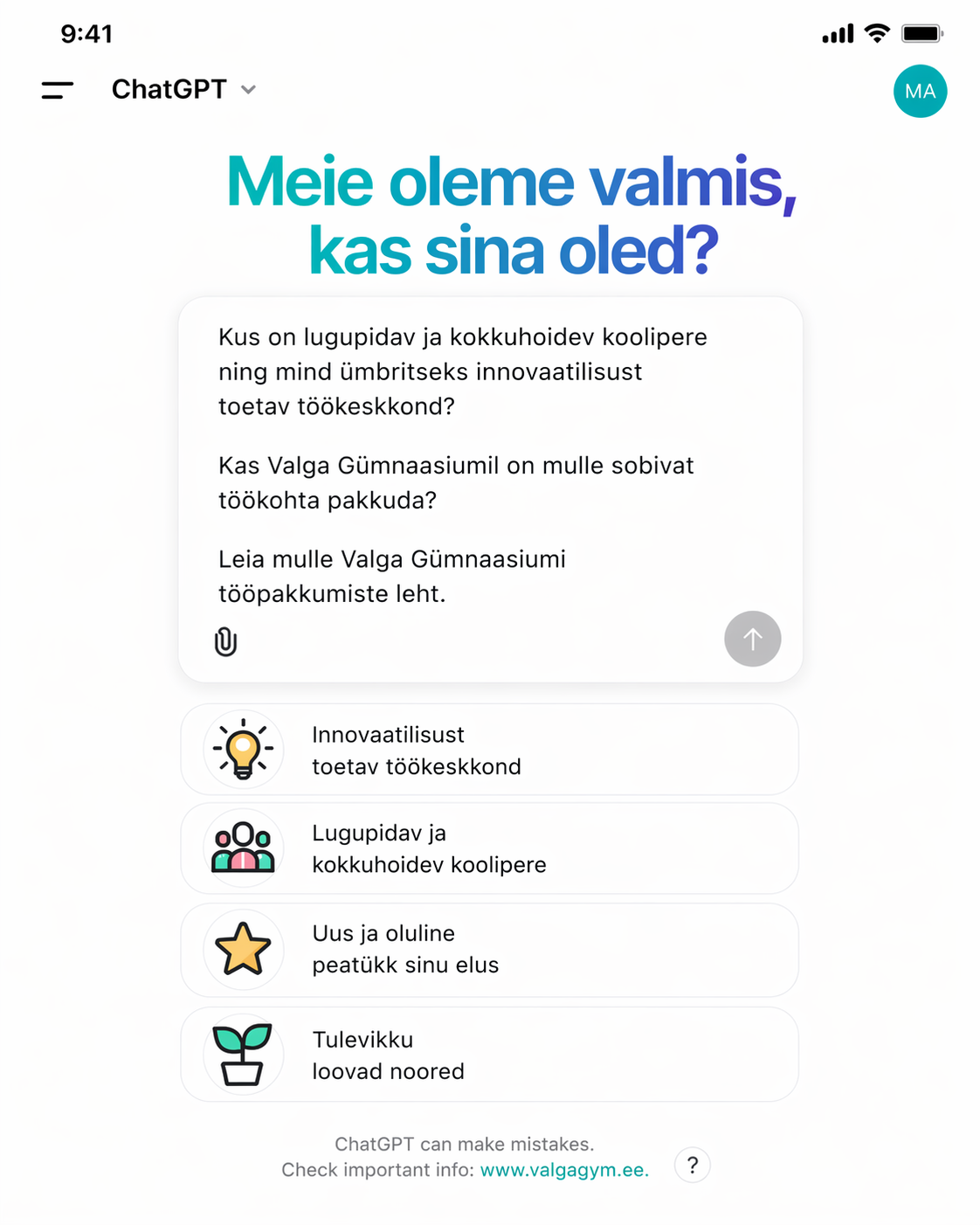 Valga G&uuml;mnaasium ootab kooliperega liituma!